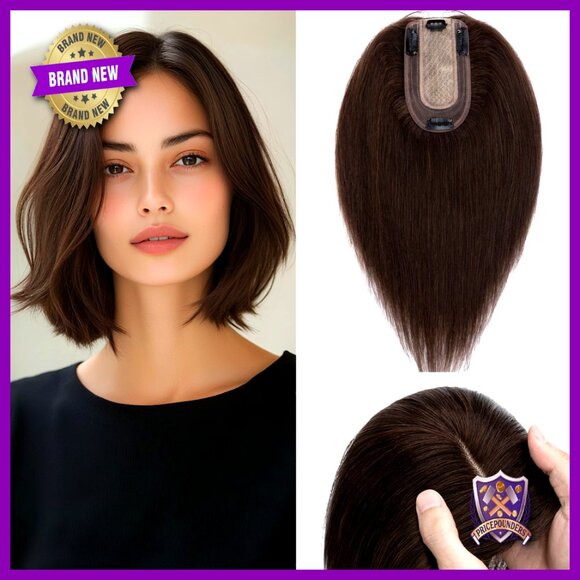 Human Hair Topper Silk Base Clip In Hairpiece Thinning Coverage Natural Volume